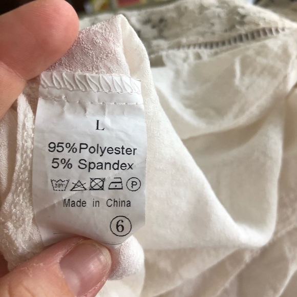 Lace Shoulder Long Sleeve Popover Blouse Cream L - Picture 5 of 7